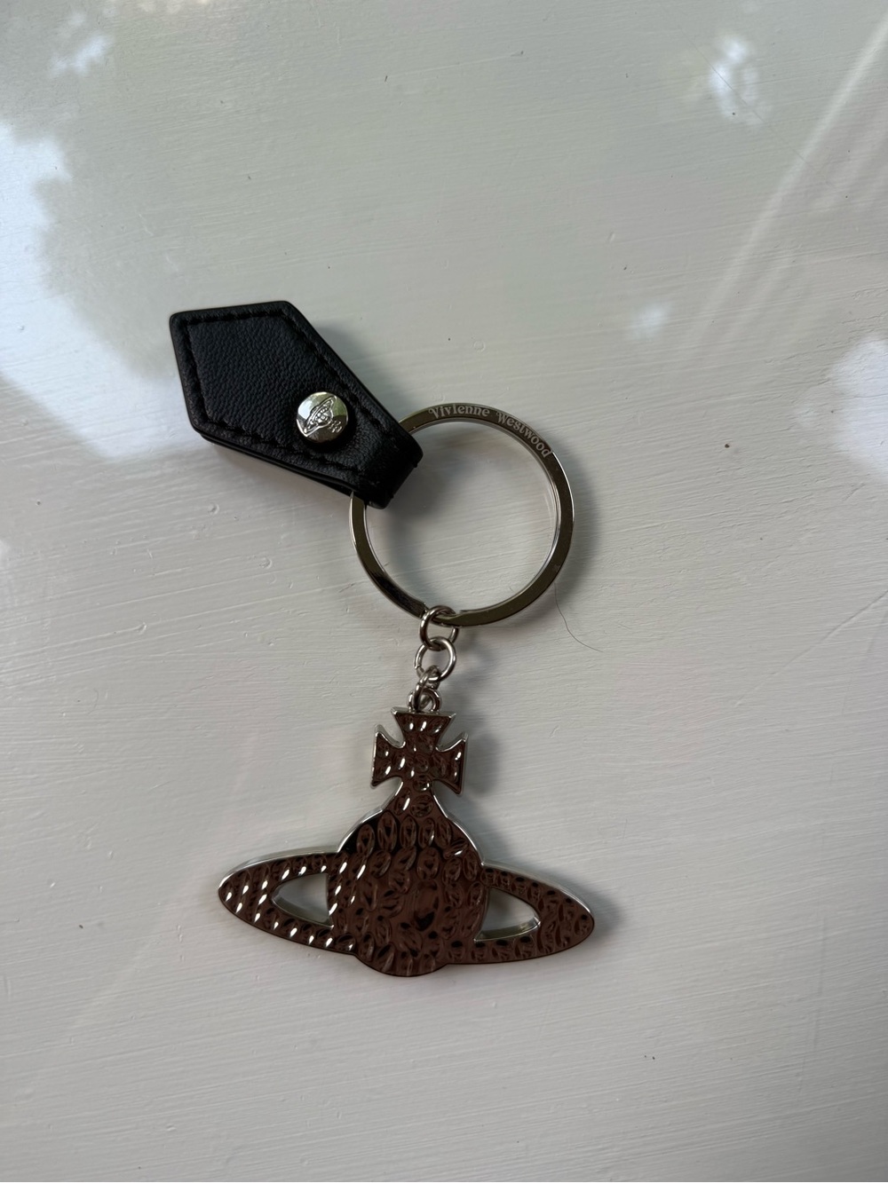 Vivienne Westwood Black Leather Key & Silver Orb Charm Keyring